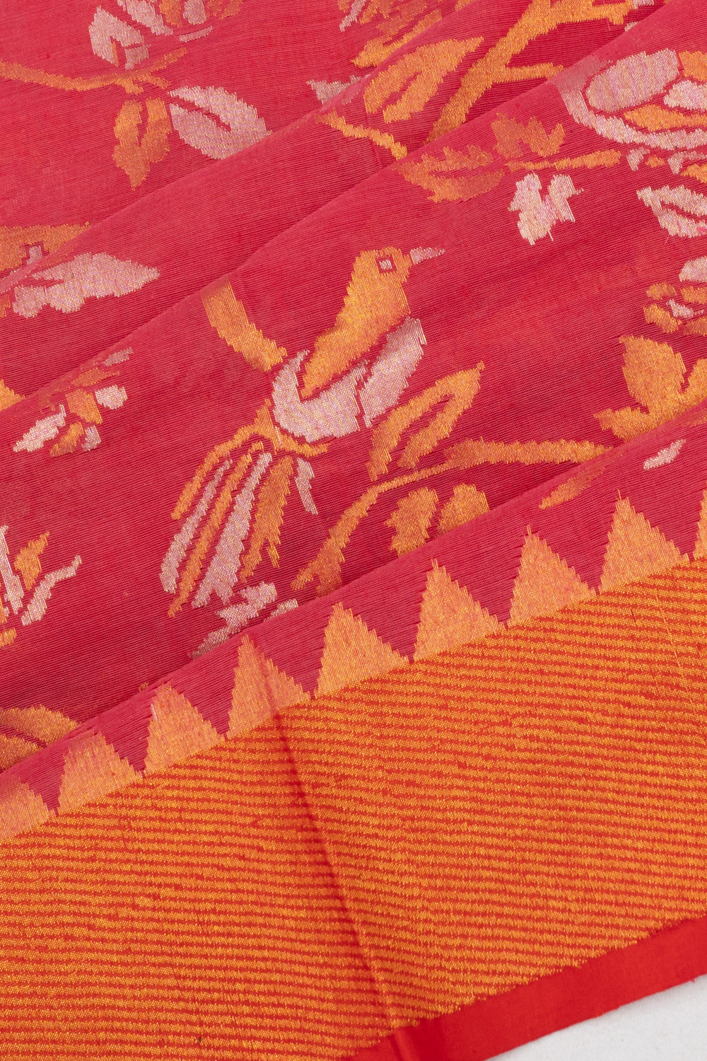 Uppada Silk Jamdani Jaal Pink Saree