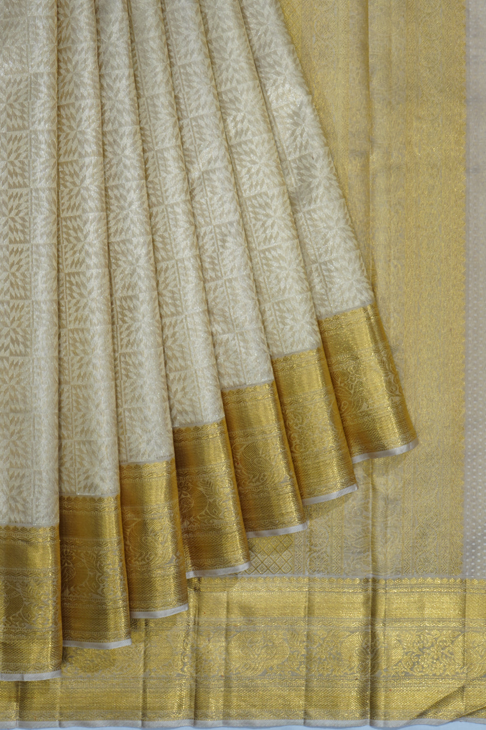 Kanchipuram Silk Tissue Brocade Silver Saree