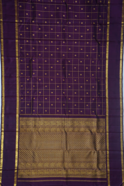 Kanchipuram Silk Checks And Butta Purple Saree