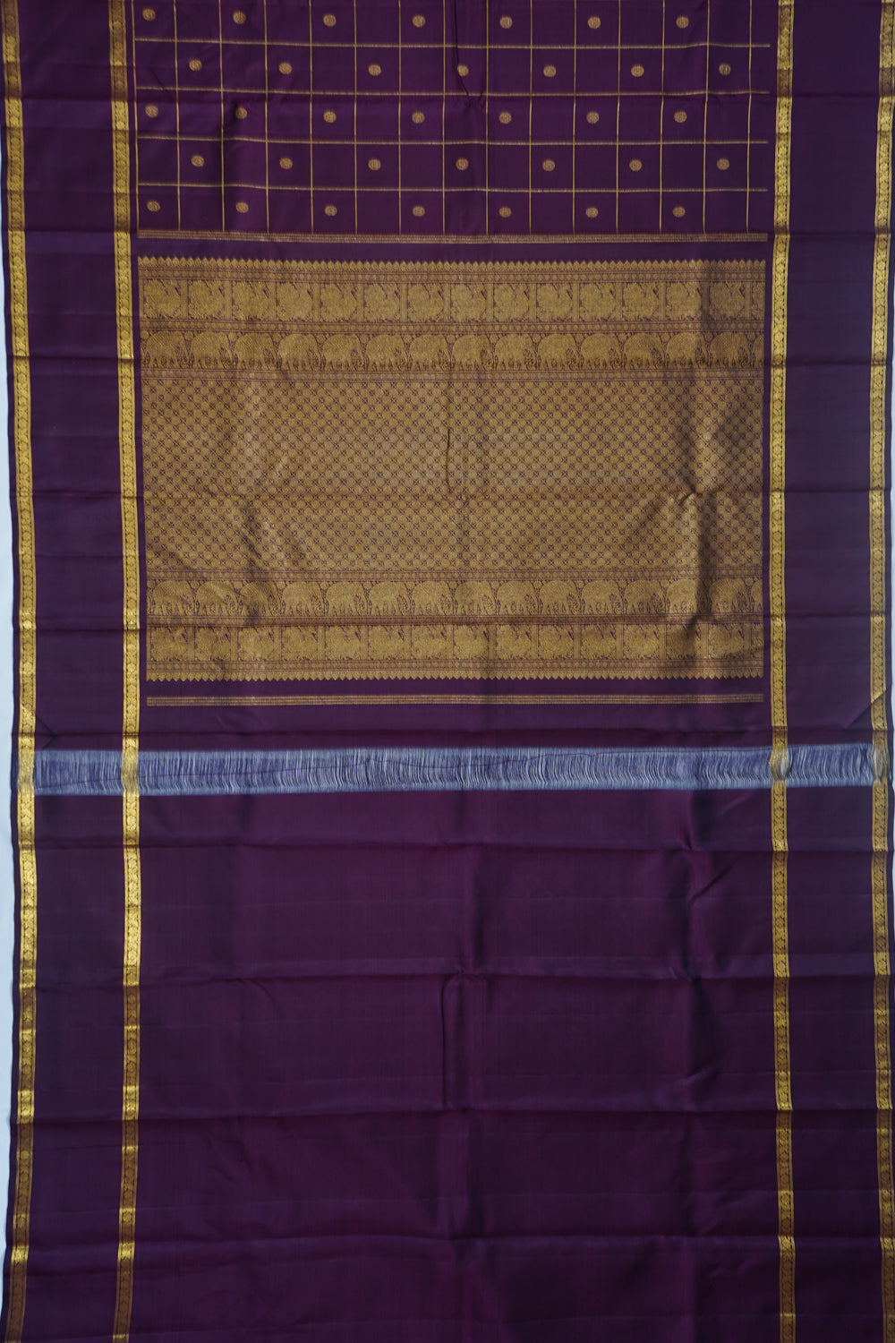 Kanchipuram Silk Checks And Butta Purple Saree