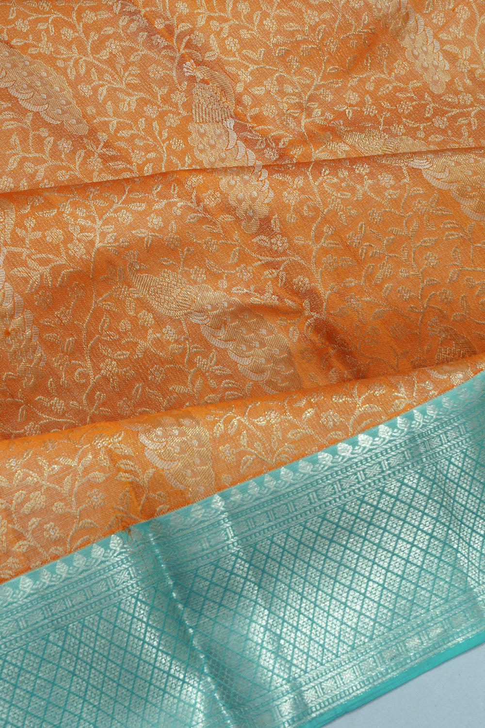 Kanchipuram Silk Tissue Brocade Orange Saree