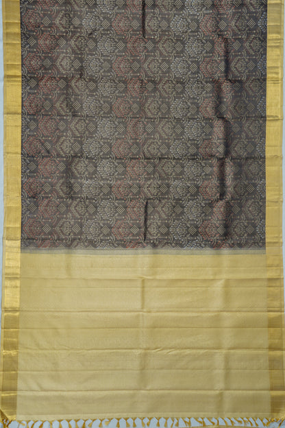 Kanchipuram Silk Tissue Brocade Grey Saree