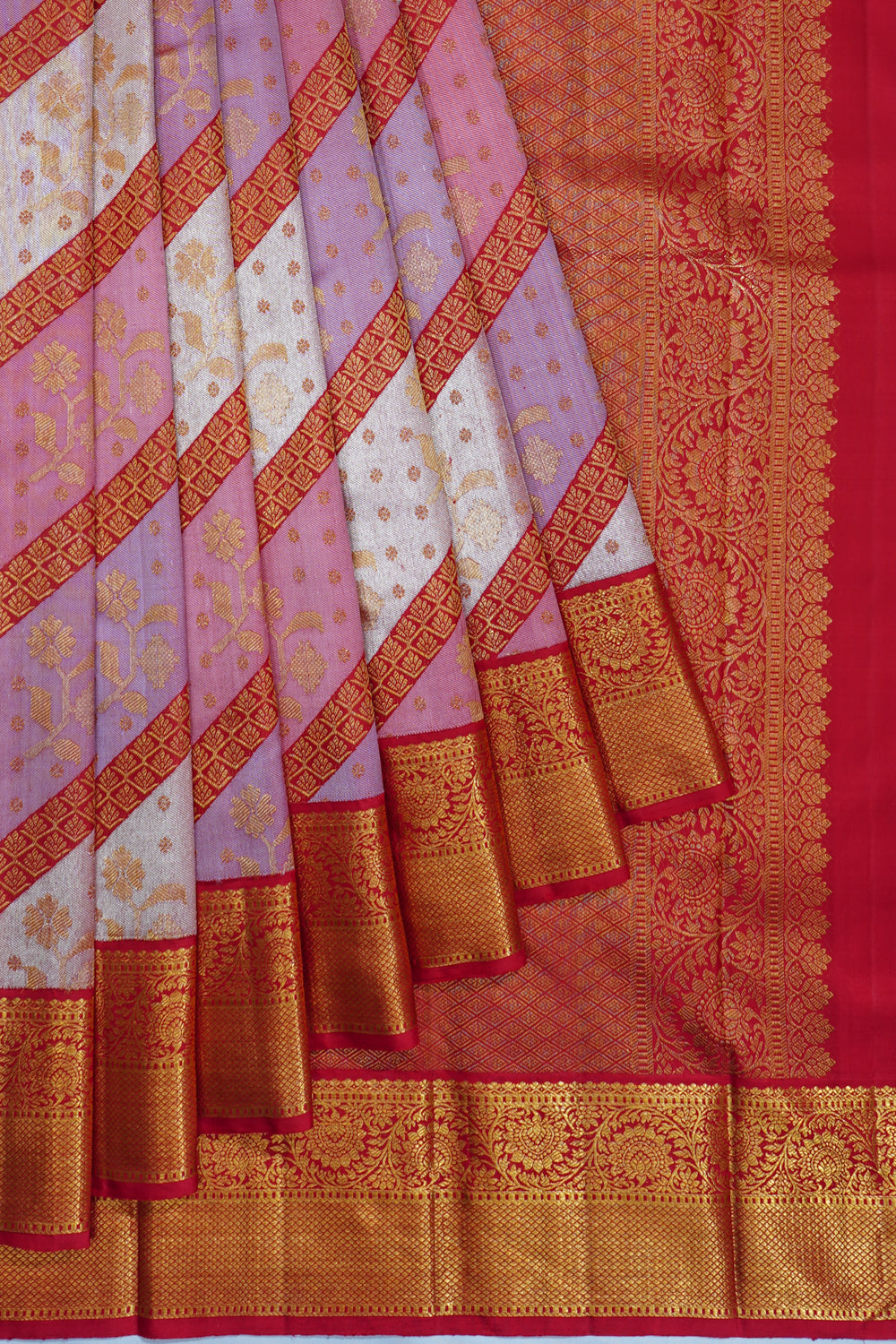 Kanchipuram Silk Tissue Brocade Rangkat Inspired Red And Pink Saree