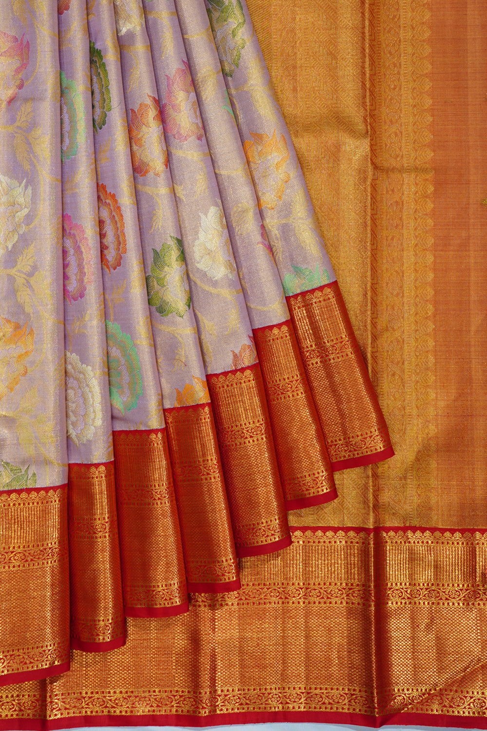 Kanchipuram Silk Tissue Jaal Lavender Saree