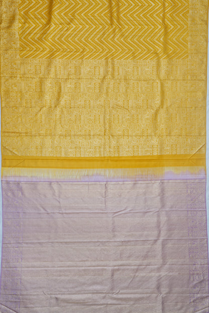 Kanchipuram Silk Zig Zag Lines Mustard Yellow Saree