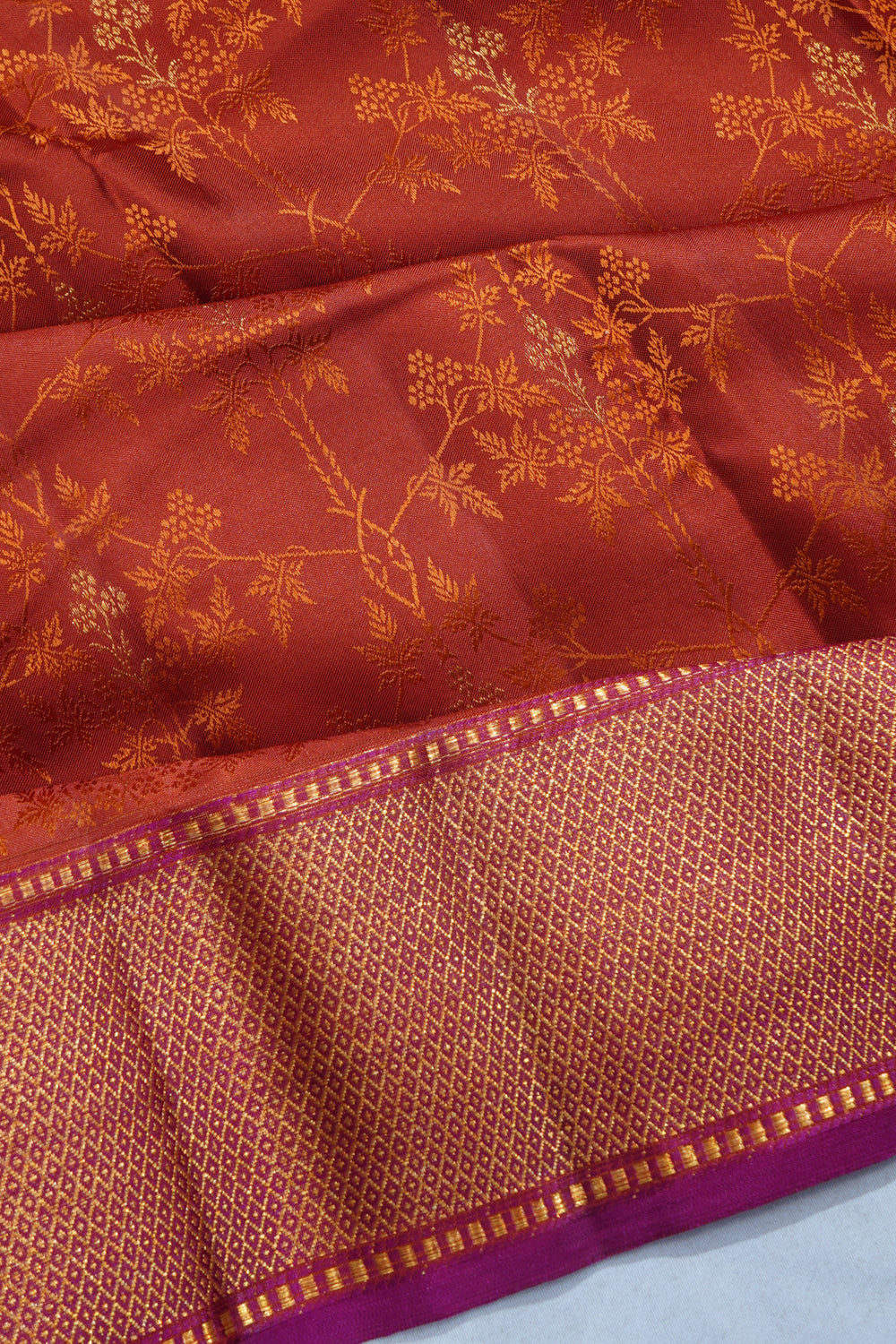 Kanchipuram Silk Jacquard Brown Saree