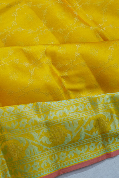 Kanchipuram Silk Jaal Yellow Saree