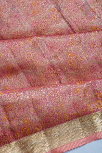 Kanchipuram Silk Tissue Brocade Pink Saree