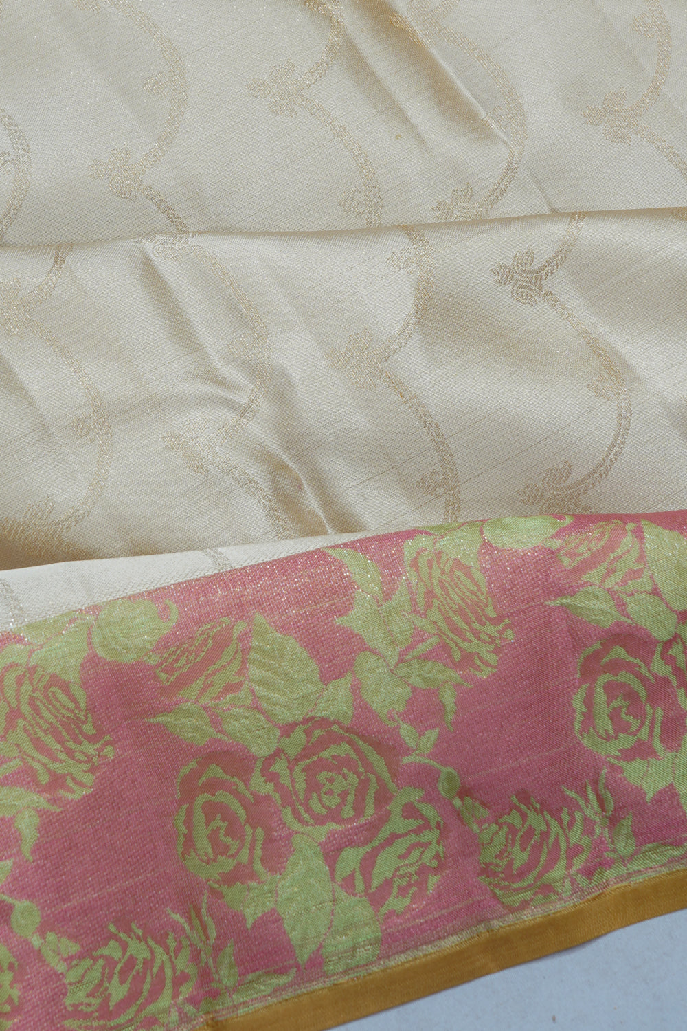 Kanchipuram Silk Jacquard Cream Saree