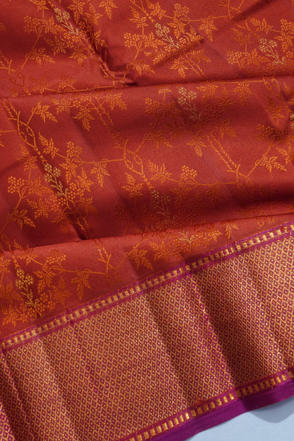 Kanchipuram Silk Jacquard Brown Saree