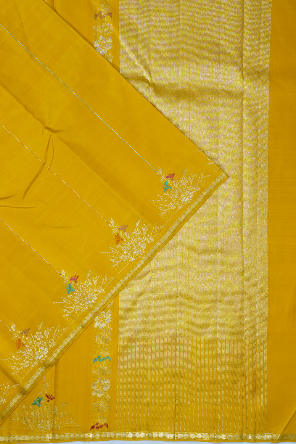 Kanchipuram Silk Vertical Lines Yellow Saree