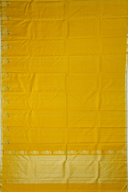 Kanchipuram Silk Vertical Lines Yellow Saree