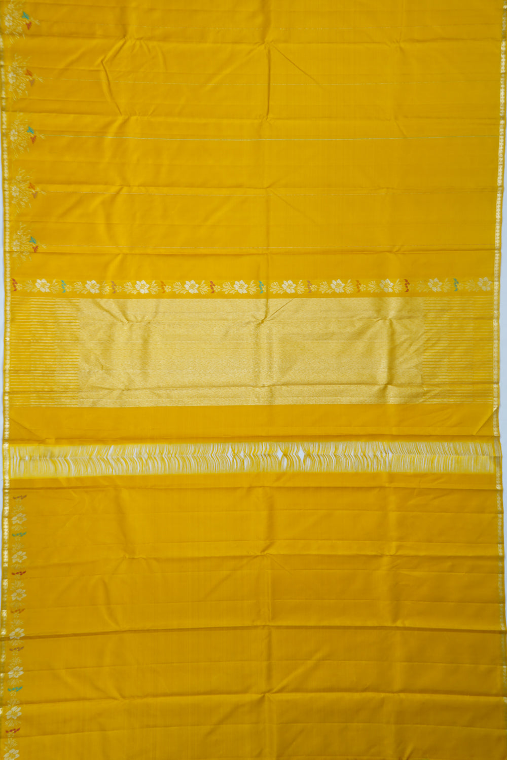 Kanchipuram Silk Vertical Lines Yellow Saree