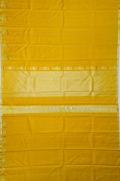 Kanchipuram Silk Vertical Lines Yellow Saree