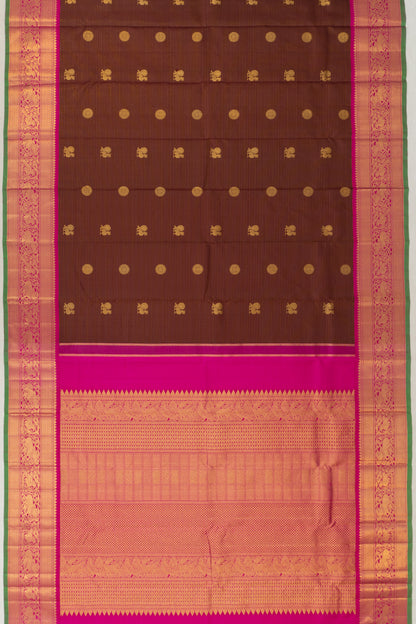 Kanchipuram Silk Oosi Lines And Butta Brown Saree