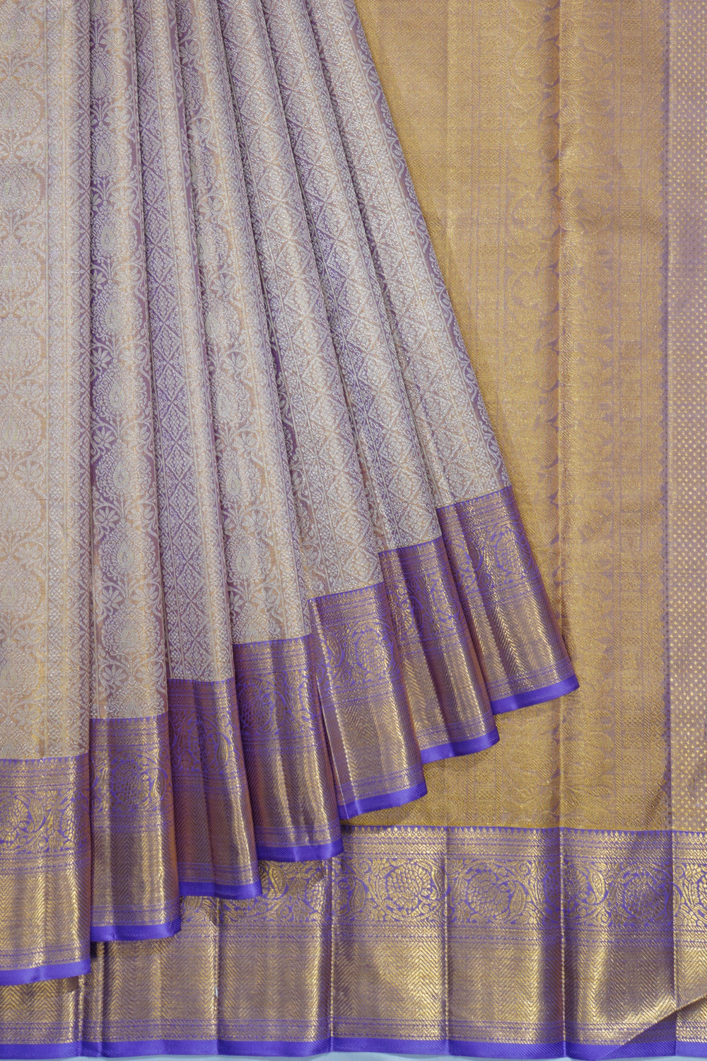 Kanchipuram Silk Tissue Brocade Lavender Saree