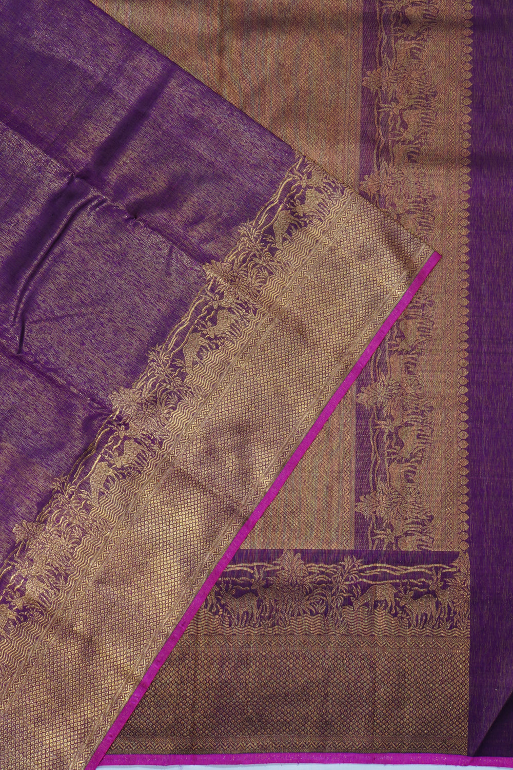 Kanchipuram Silk Tissue Plain Purple Saree