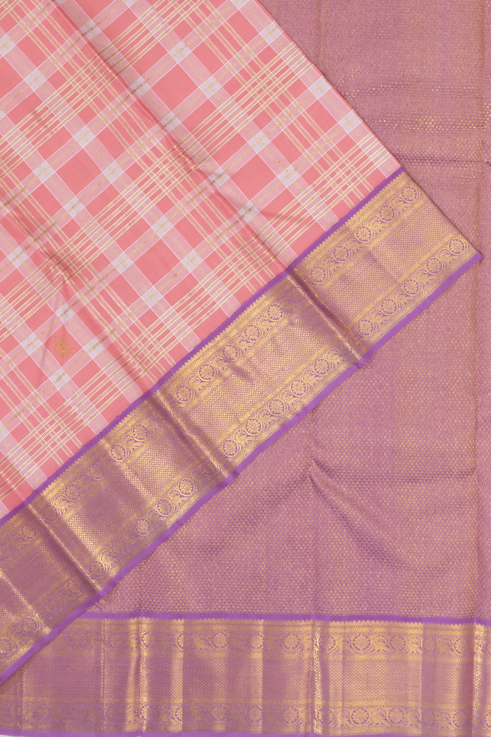 Classic Kanchipuram Silk Checks And Butta Pink Saree