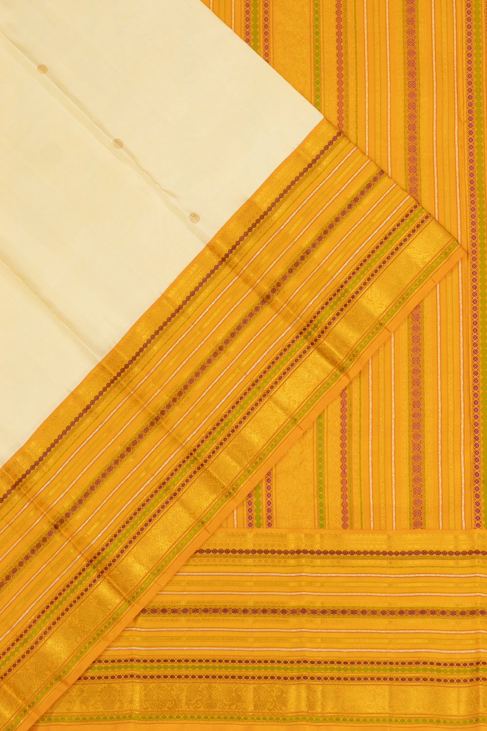 Vintage Kanchipuram Silk Butta Cream Saree