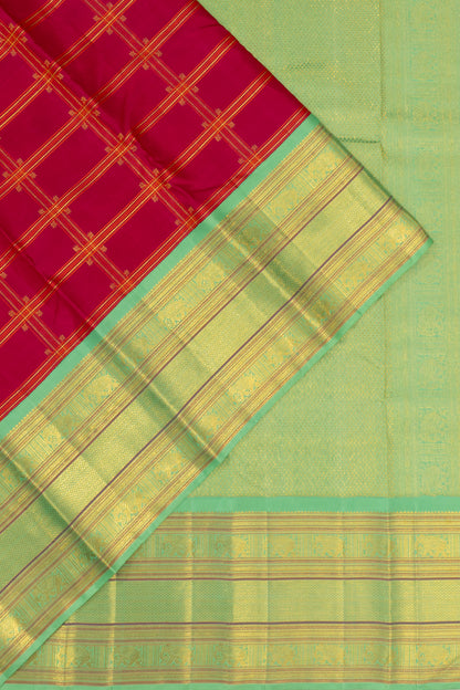 Kanchipuram Silk Checks And Butta Pink Saree