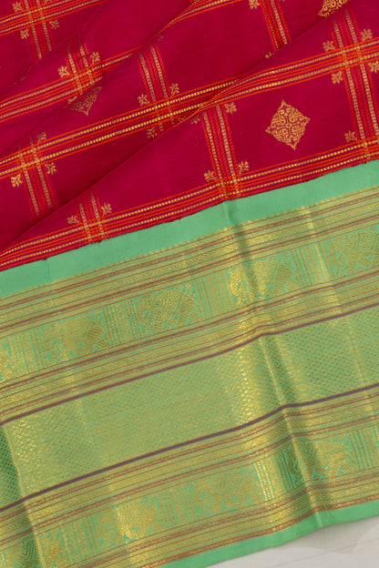 Kanchipuram Silk Checks And Butta Pink Saree