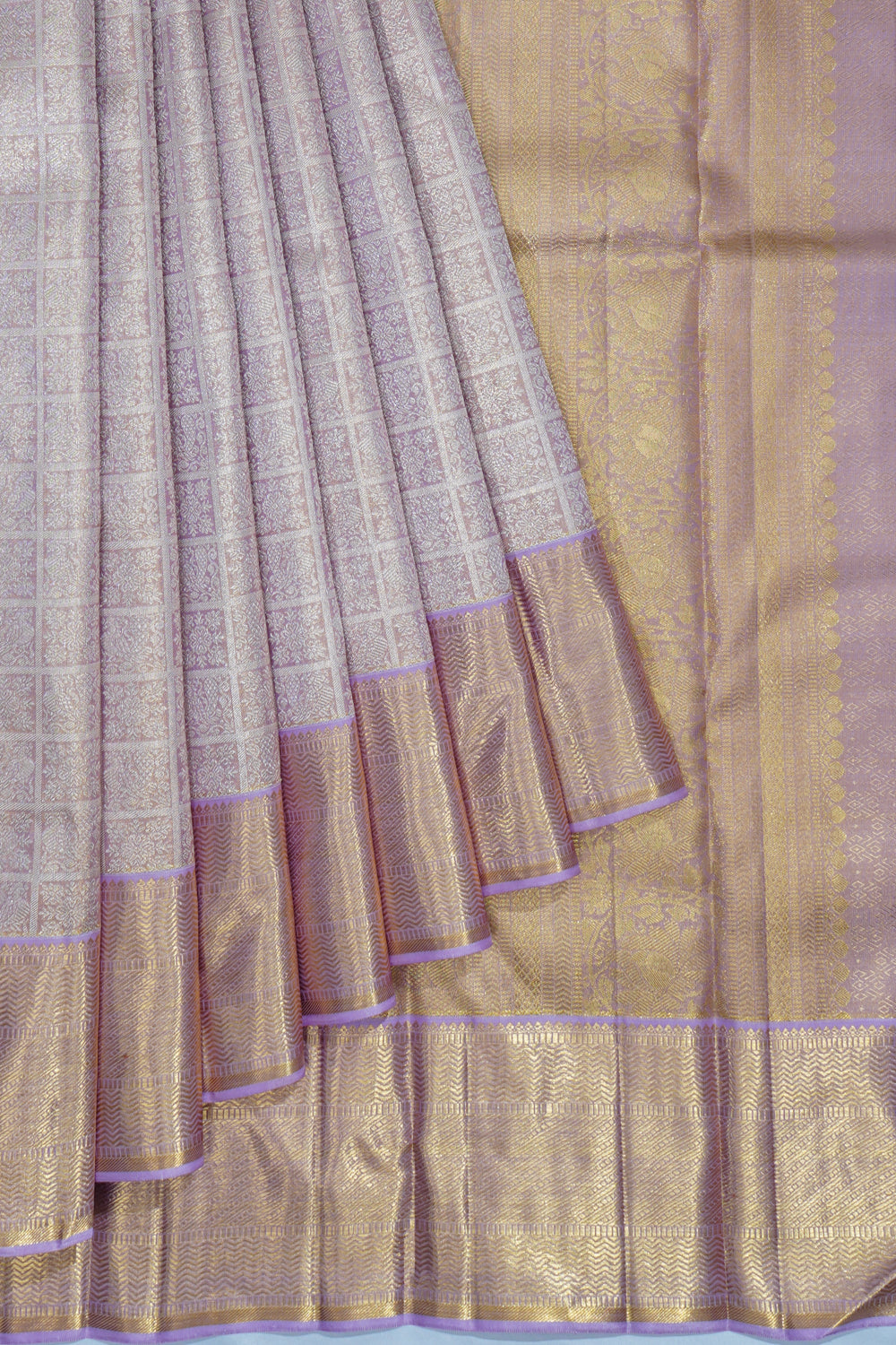 Kanchipuram Silk Tissue Brocade Lavender Saree