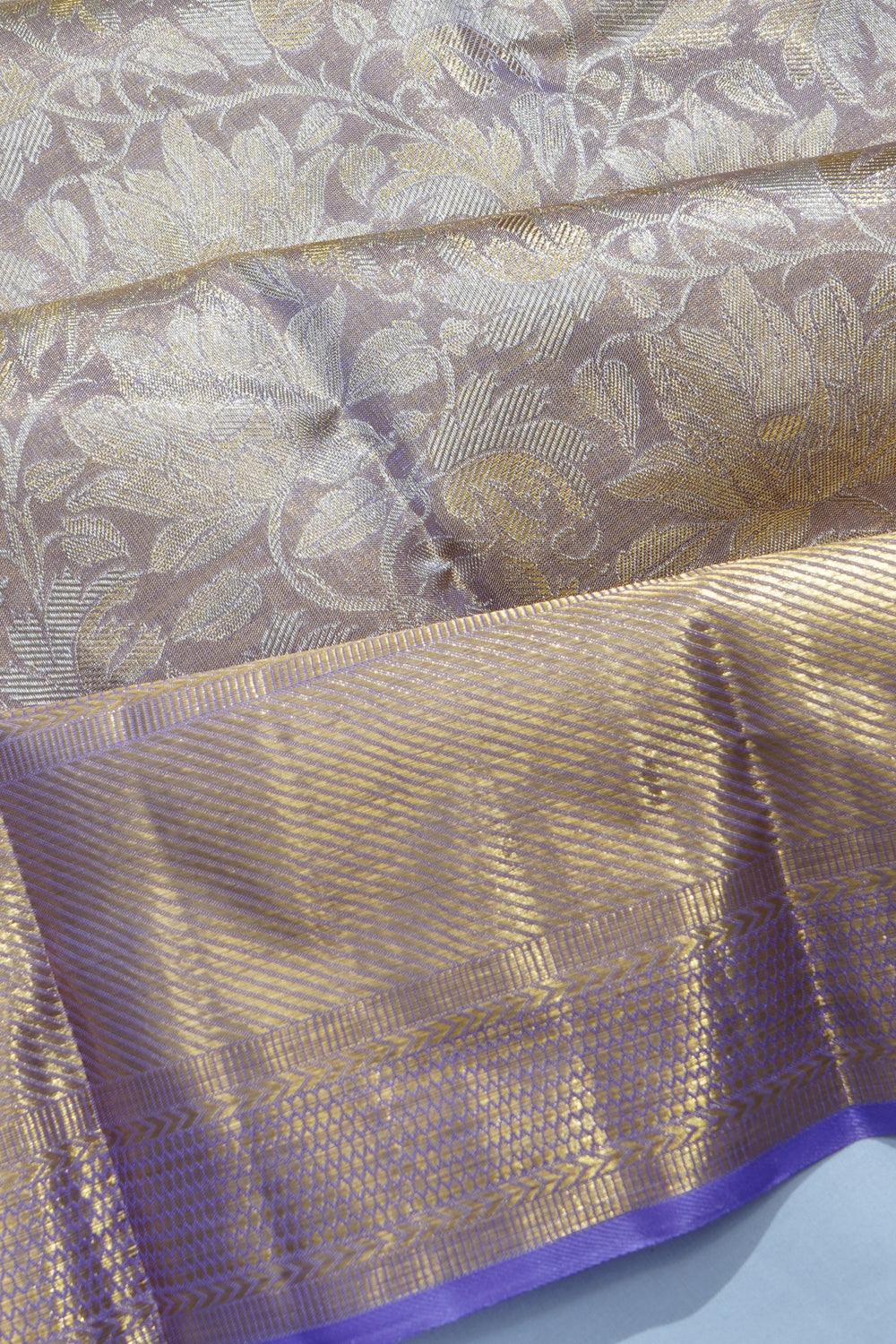 Kanchipuram Silk Tissue Brocade Lavender Saree