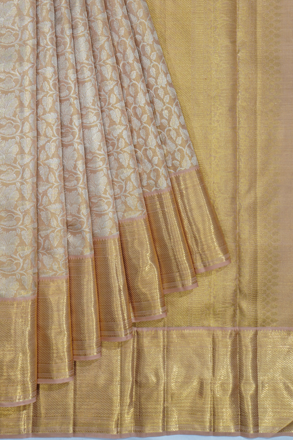 Kanchipuram Silk Tissue Brocade Peach Saree