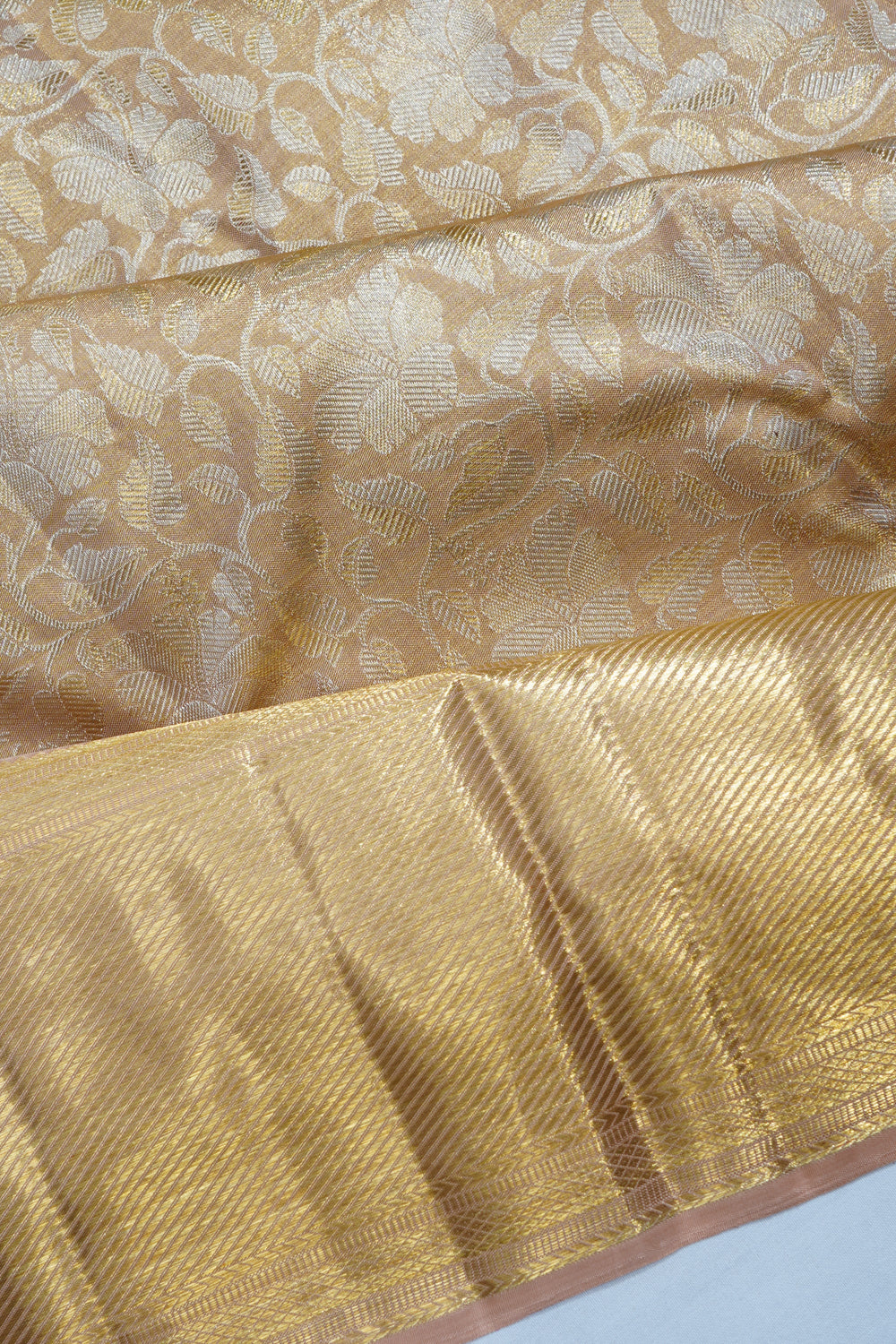 Kanchipuram Silk Tissue Brocade Peach Saree