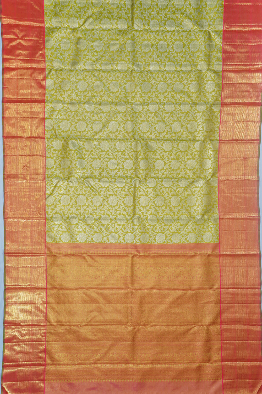 Kanchipuram Silk Tissue Jaal Green Saree