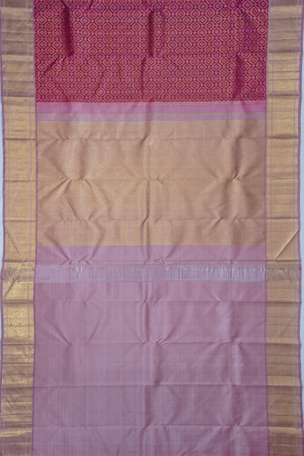 Kanchipuram Silk Brocade Rani Pink Saree