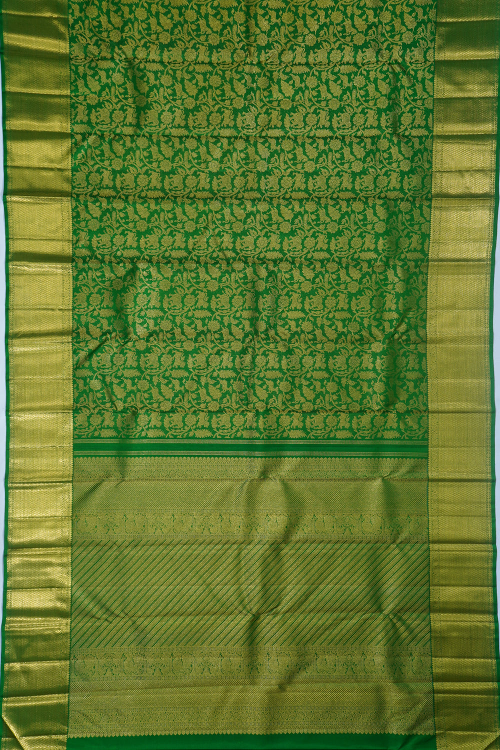 Kanchipuram Silk Vanasingaram Brocade Dark Green Saree