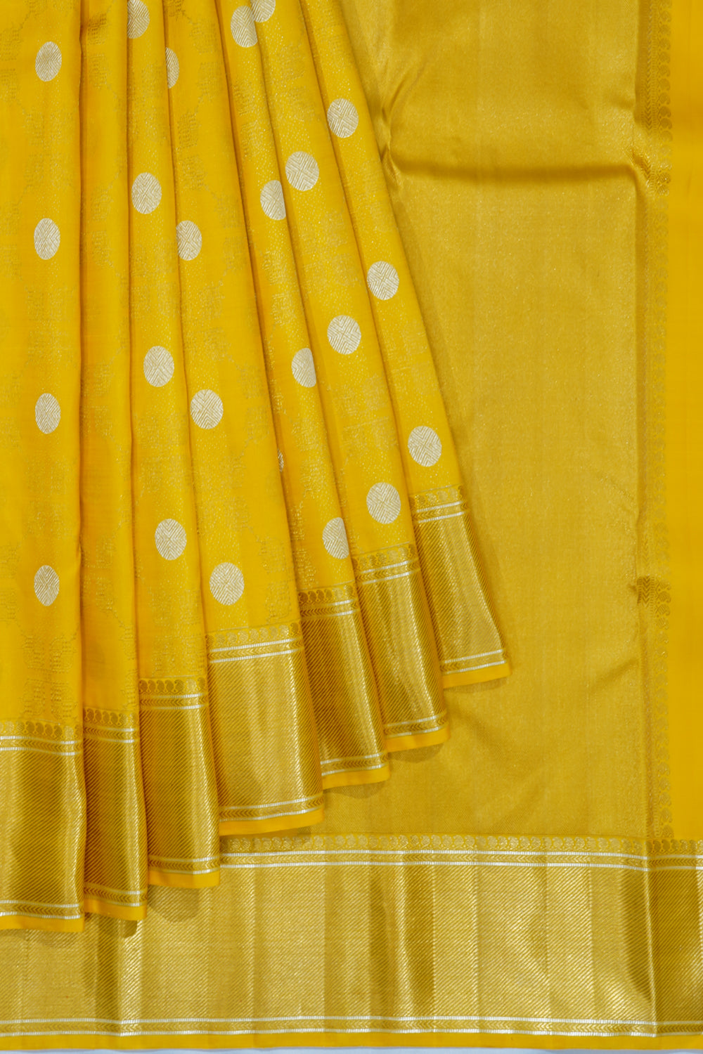 Kanchipuram Silk Jaal And Butta Yellow Saree