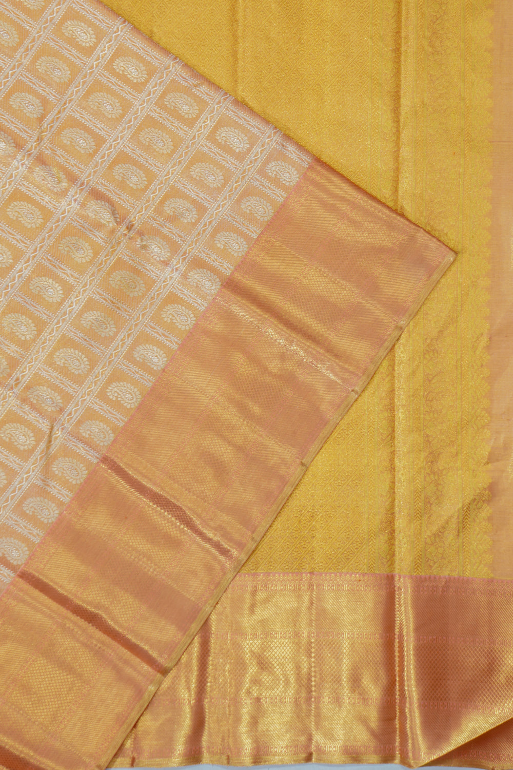 Kanchipuram Silk Tissue Checks And Butta Pink Saree