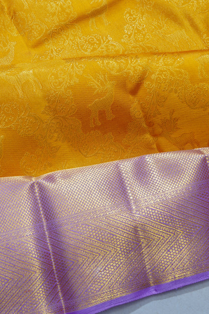 Kanchipuram Silk Brocade Yellow Saree