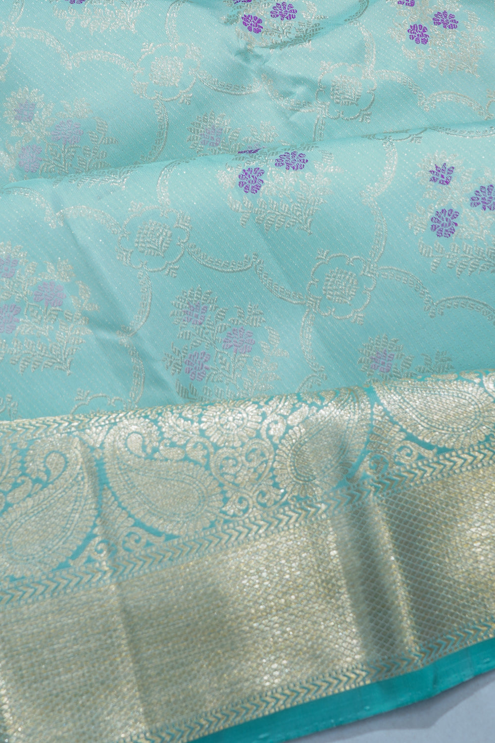 Kanchipuram Silk Brocade Pastel Blue Saree