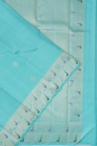 Kanchipuram Silk Butta Sky Blue Saree With Paithani Inspired Border