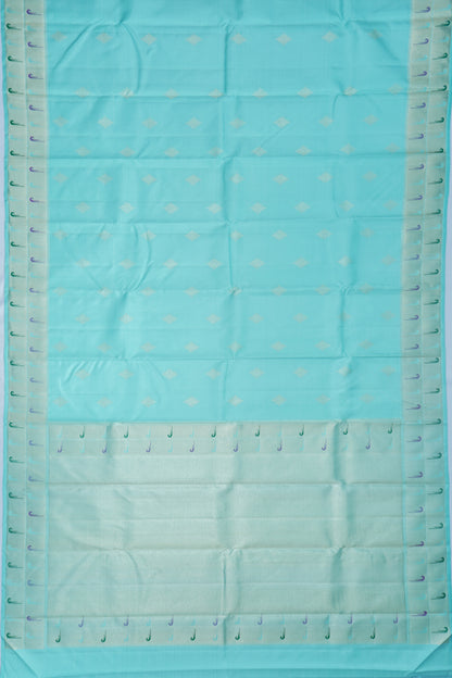 Kanchipuram Silk Butta Sky Blue Saree With Paithani Inspired Border