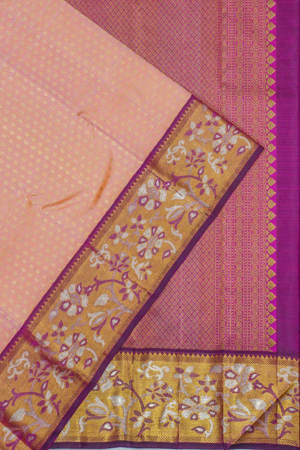 Kanchipuram Silk Brocade Peach Saree