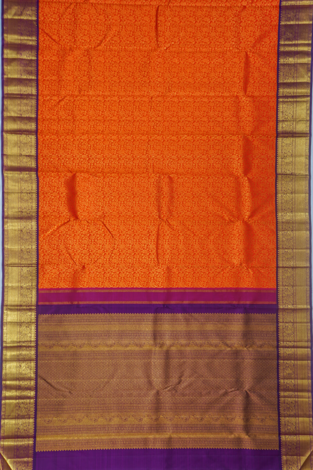 Kanchipuram Silk Brocade Orange Saree