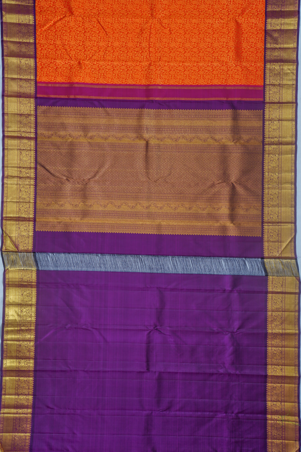 Kanchipuram Silk Brocade Orange Saree