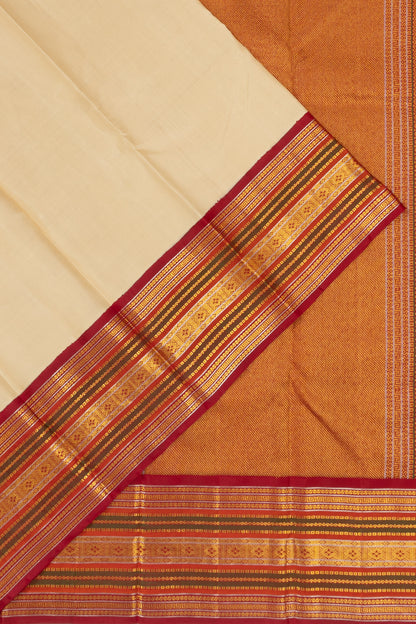 Classic Kanchipuram Silk Plain Cream Saree