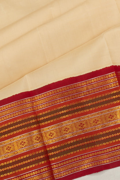 Classic Kanchipuram Silk Plain Cream Saree