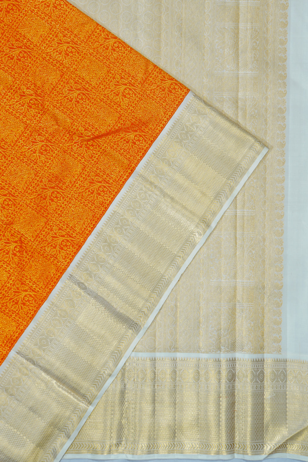 Kanchipuram Silk Brocade Orange Saree