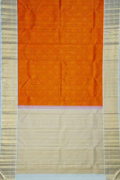 Kanchipuram Silk Brocade Orange Saree