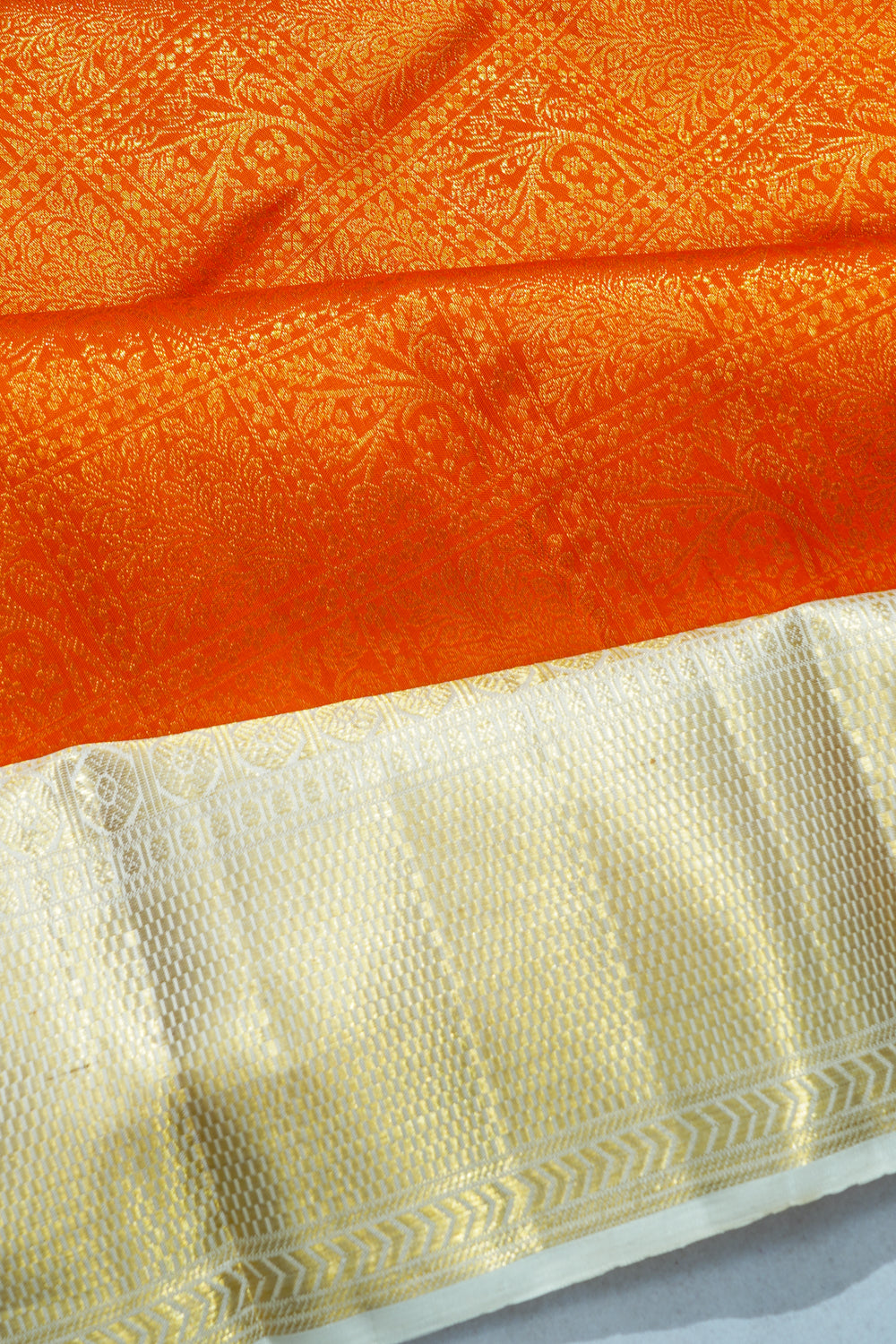 Kanchipuram Silk Brocade Orange Saree