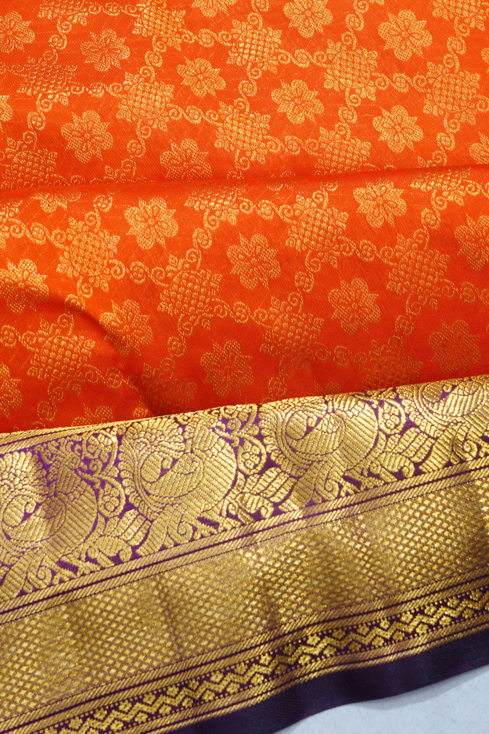 Kanchipuram Silk Brocade Orange Saree