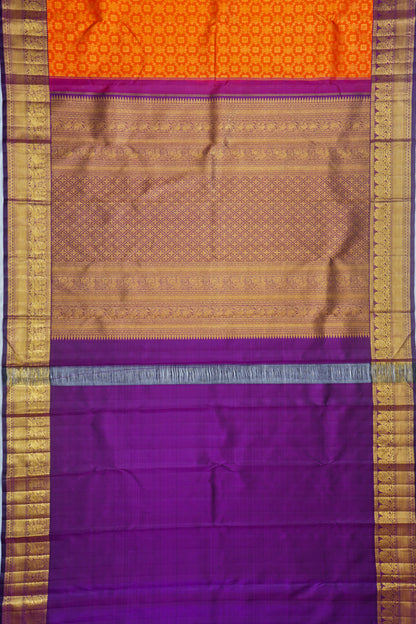 Kanchipuram Silk Brocade Orange Saree