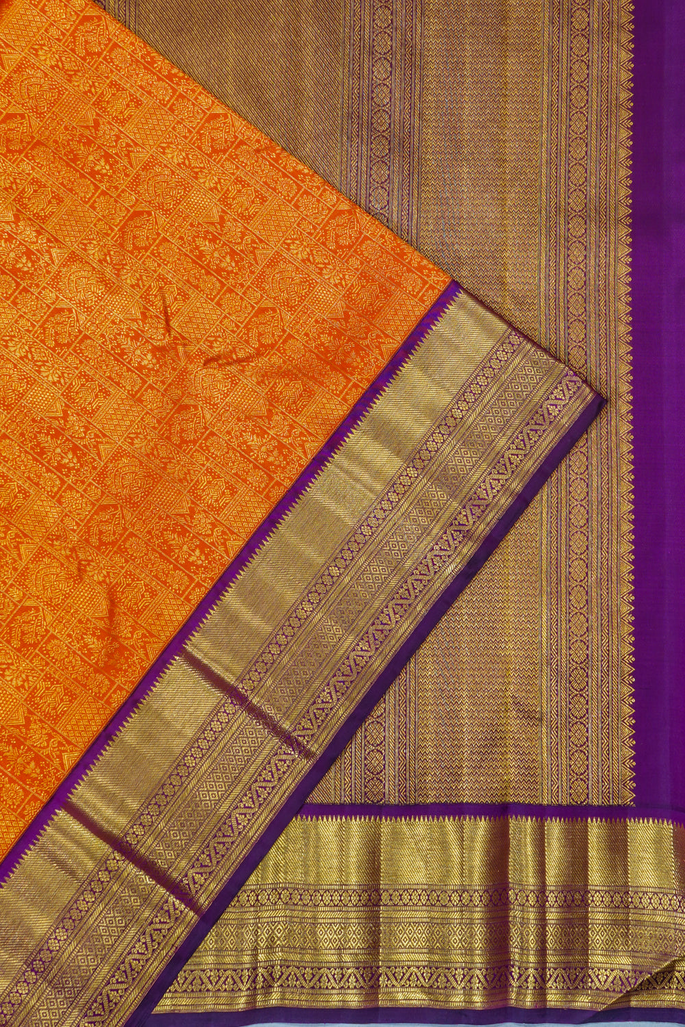 Kanchipuram Silk Brocade Orange Saree