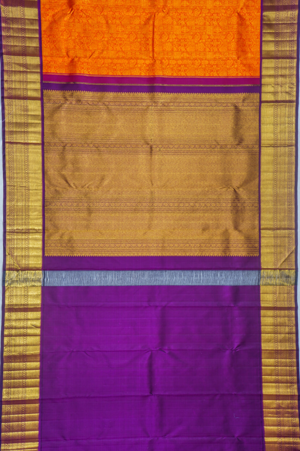 Kanchipuram Silk Brocade Orange Saree